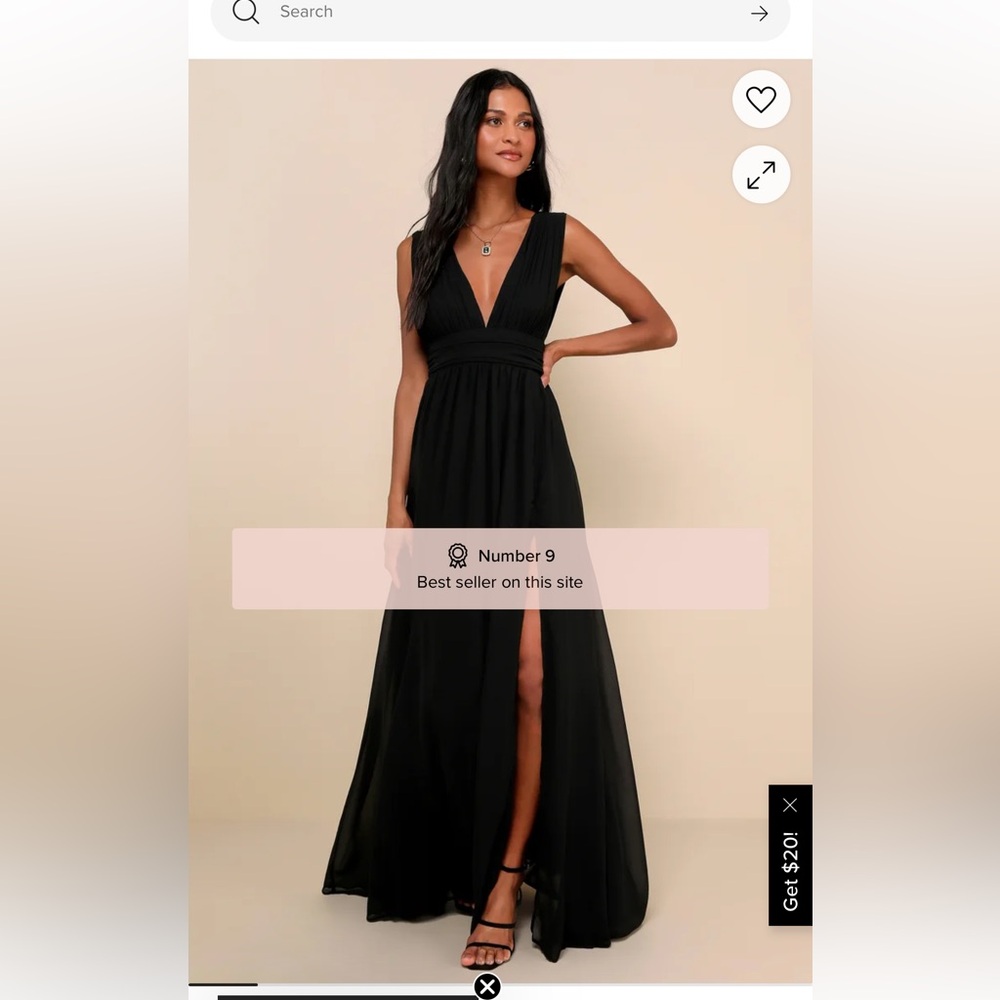 Lulu's Black V-Neck Maxi Dress with Front Slit